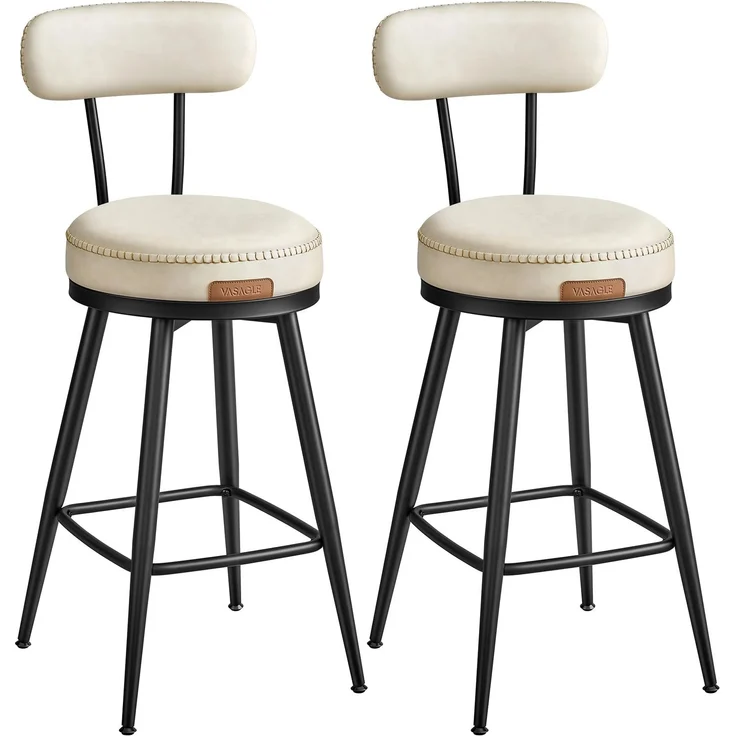 VASAGLE Barhocker 2er Set, Kunstleder, 91 cm hoch, einfacher Aufbau | Küchenstuhl, Mid-Century-Modern-Stil, Küche, Esszimmer, cremeweiss und mattschwarz, EKHO Kollektion LBC089W01
