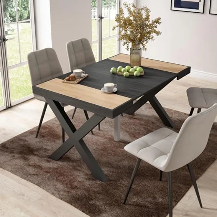 Skraut Home | Ausziehbarertisch | Multifunktionaler ausziehbarer | 140 | Für 6 Gäste | Massivholz Beine | Moderner Stil | Eiche Schwarz – Bild 2