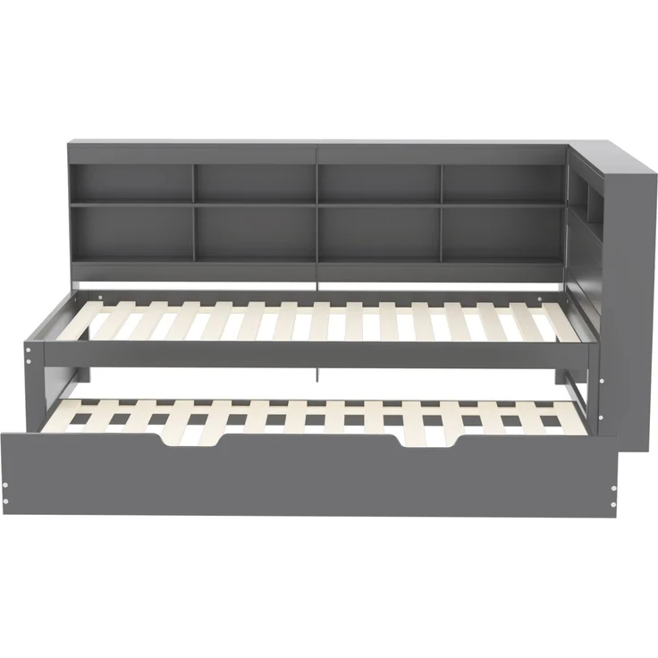 CHICFURN Ausziehbett aus Holz Grau 90x200 cm mit Auszug 90x190 cm, USB-Anschluss und Stauraum – Bild 8