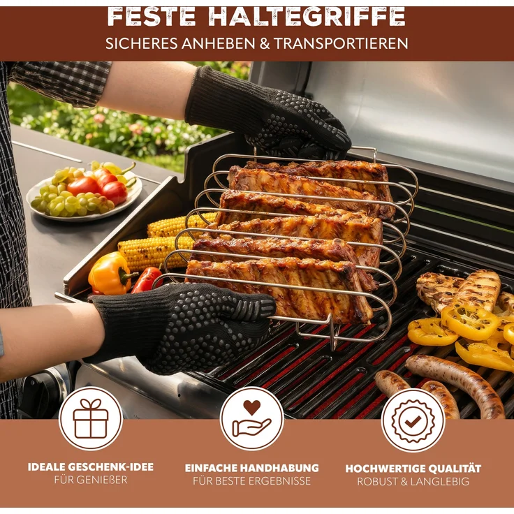 eluno Spareribs Halter, für bis zu 6 Spareribs für Smoker, Grill und Backofen, aus hochwertigem Edelstahl – Bild 5