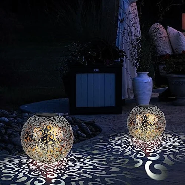 2x LED Solarleuchten, Dekorgeflecht-Kugel, Höhe 54 cm – Bild 2