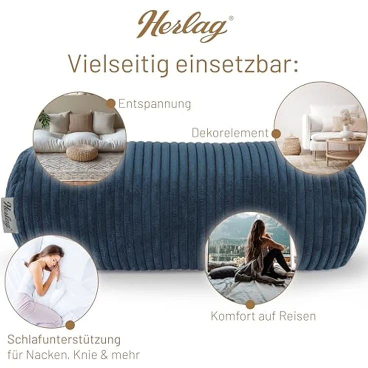 Herlag Nackenrolle Kissenrolle ELLA, 65x20cm oder 40x15cm, 4 Farben, Wohnzimmer, Schlafzimmer – Bild 7