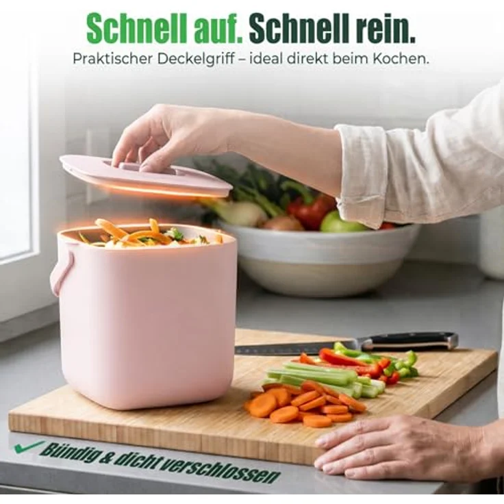 YourCasa Biomülleimer Küche - 4L - Komposteimer für alltäglichen Biomüll Behälter - Spülmaschinenfest - Geruchsdicht - Sieb - Bio Mülleimer klein mit Deckel Eimer Bioabfallbehälter Biotonne (4L Rosa) – Bild 7