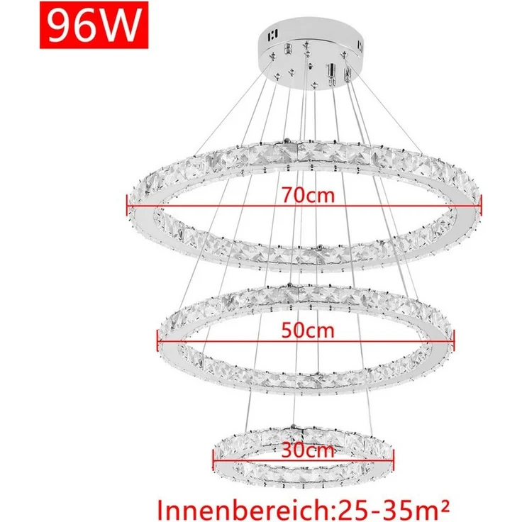 FIVMEN LED Deckenleuchte Pendelleuchten 48W/72W/96W Hängelampe Kronleuchter Dimmbar, LED fest integriert, Kristall Hängeleuchte 2 Ringe/3 Ringe – Bild 1