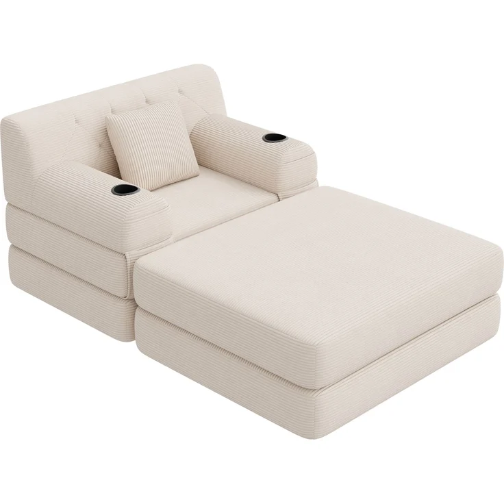 ZUBALIYA Schlafsofa 162x81 cm, mit Stauraum, mit Samtbezug, mit Cordbezug, mit Knopfheftung, mit breiten Armlehnen, Beige – Bild 19
