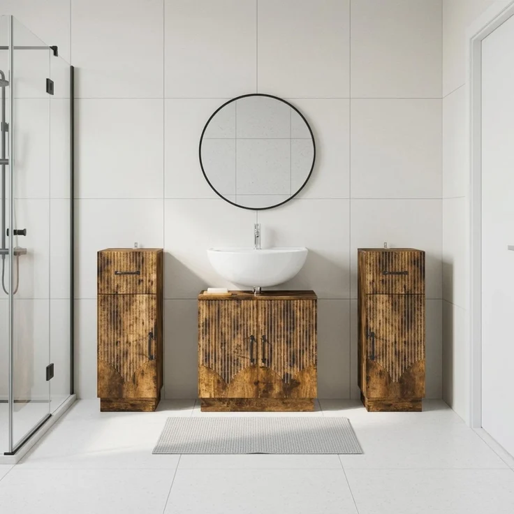 vidaXL 3-teiliges Badezimmer-Schranksystem HOORN 3 stk. Raucheiche 3418040 – Bild 1