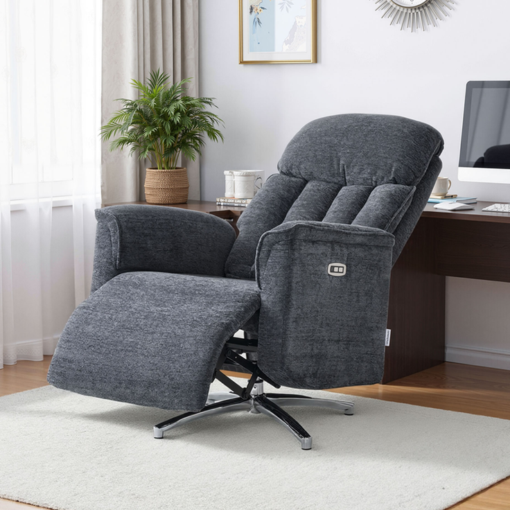 HOME NATURE WOHNKONZEPT Elektrischer Relaxsessel mit USB-Anschluss, elektrisch verstellbarer TV-Sessel mit Liegefunktion, Chenille Dunkelgrau, bis 350 kg, FT9202 – Bild 6