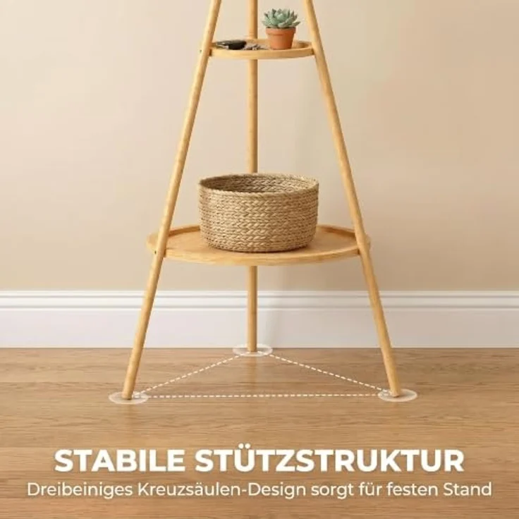 HOMCOM Garderobenständer Jackerständer Garderobe mit 9 Haken, für Flur, Eingangsbereich, (Set, 1 St, 1), aus Bambus, 2 Ablagefächer – Bild 4