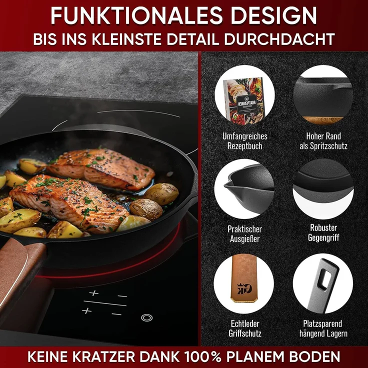 GUSSKÖNIG Dutch Oven in Holzbox 9tlg. mit Bratpfanne Saucentopf Untersetzer Deckelheber – Bild 8