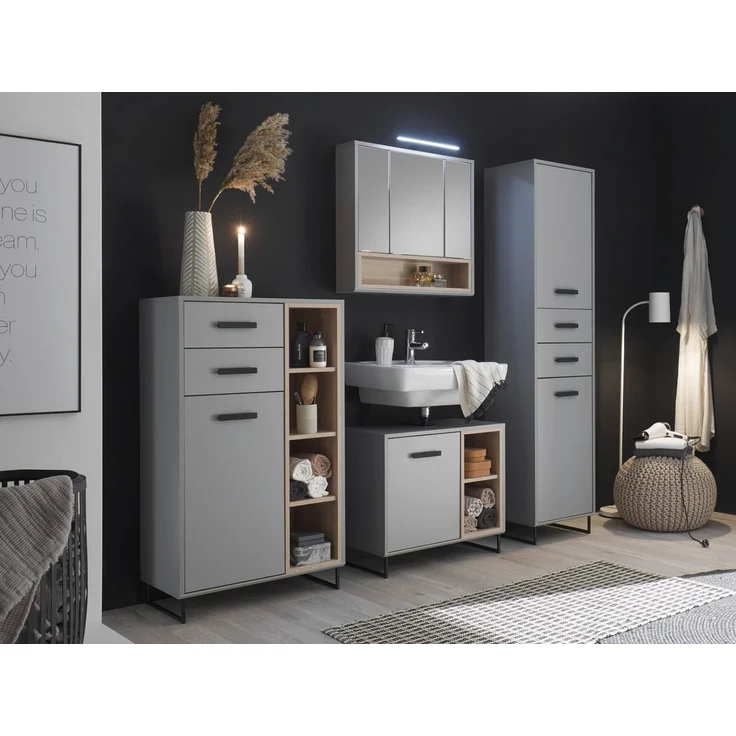 moebel-dich-auf Badmöbel-Set TOURS, (Set 1, Hochschrank, Spiegelschrank, Waschbeckenunterschrank, Highboard) – Bild 3