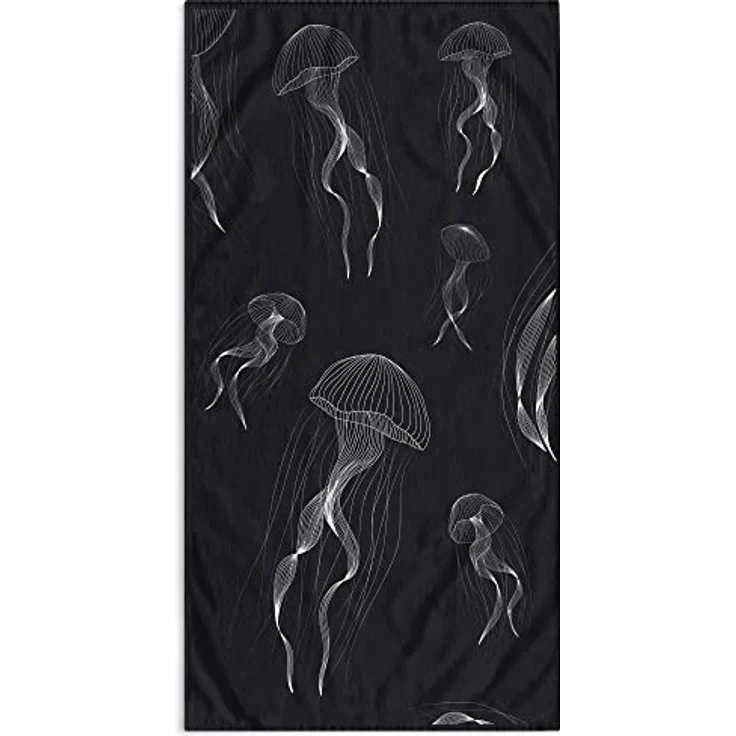 DecoKing Strandtuch groß 90x180 cm Baumwolle Frottee Velours Badetuch dunkelblau Jellyfish – Bild 2