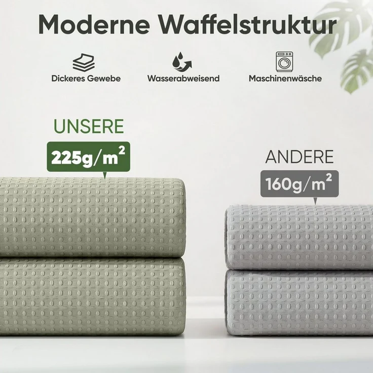 Sekey Duschvorhang Textil Duschvorhang Wannenvorhang Waschbar wasserabweisend mit Ringe Breite 180 cm (Packung, inkl. 12 Ringe), Badewannenvorh, 100% Polyester, Waffelstoff 180x200cm Grün – Bild 3