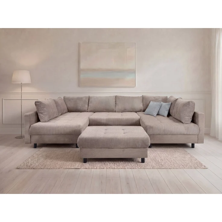 OTTO home Wohnlandschaft Antonia U-Form, B: 298 cm, Wohnlandschaft, Rückenkissen, 2 ottomane, Komfortablem Bonnelfederkern – Bild 1