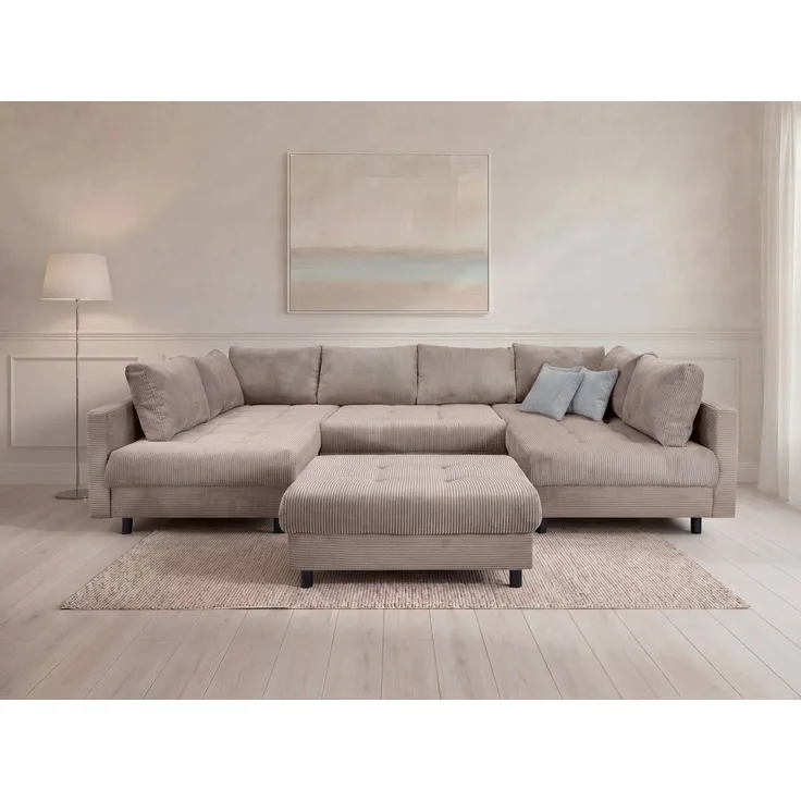 OTTO home Wohnlandschaft Antonia U-Form, B: 298 cm, Wohnlandschaft, Rückenkissen, 2 ottomane, Komfortablem Bonnelfederkern