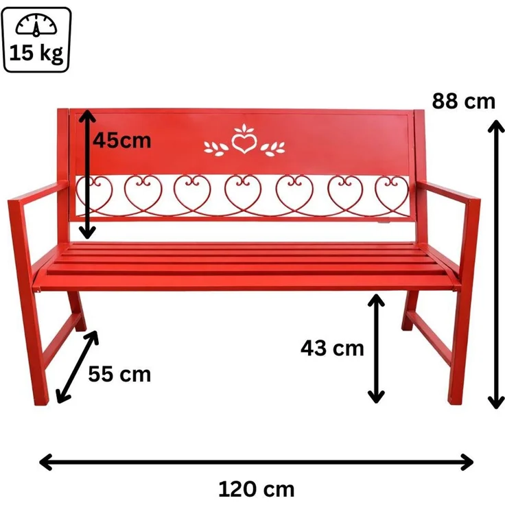 DanDiBo Gartenbank Metall Wetterfest Rot 120 cm 2 Sitzer Sitzbank Passion 121495 Eisen Blumenbank Garten – Bild 2