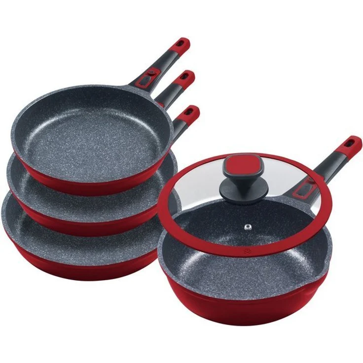 KING Pfannen-Set Moonscape, Aluminiumguss (Set, 5-tlg, je 1 Pfanne Ø 20/24/28/24 cm, H: 4,5/5/5,5/7,5 cm, - 1/1,9/2,5/2,8 l), abnehmbarer Griff, MOONSCAPE-Beschichtung, Induktion – Bild 4