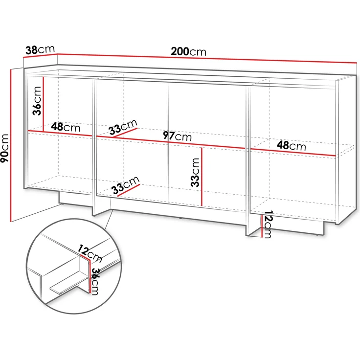Mirjan 24 'Jundia K4D' Kommode, HDF-Platte Baltic Storm, 200 x 90 x 38 cm – Bild 5