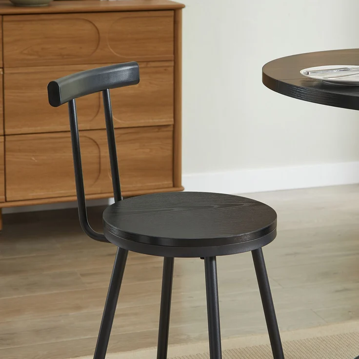 3-teiliges Bar-Tisch- und Hocker-Set 31,5-Zoll-Rundtisch mit zwei Hockern Holz-Esstisch mit ringförmiger Fußstütze aus Metall Geeignet für Esszimmer, Cafés, Bars, Wohnzimmer usw, Schwarz--Schwarz--80x80x91.5cm--YOUDENOVA – Bild 10