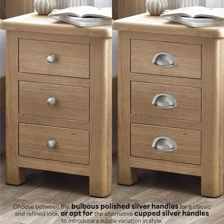 Julian Bowen Nachttisch „Memphis“, gekalkte Eiche, 3 Schubladen – Bild 4