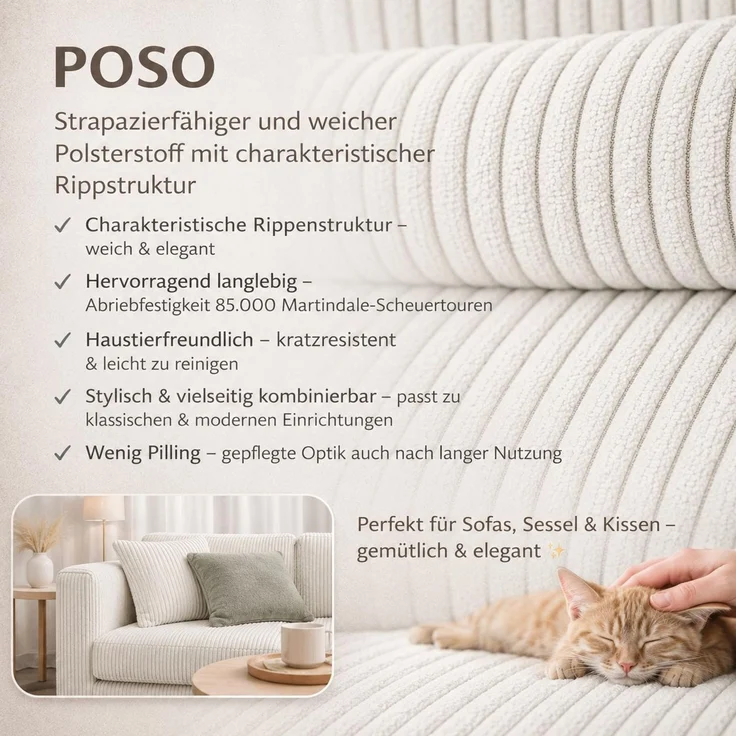 KRISAN MÖBEL Kontinentallbett ASTI Stoff POSO-Cord in Beige 140 × 200 x 106 cm Bett mit Bettkasten und Topper inklusiv – Bild 8