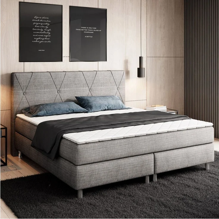 inter Boxspringbett Tokio mit 7 Zonen Taschenfederkernmatratzen inkl. Topper (180x200 cm, Anthrazit mit 7 Zonen Taschenfederkernmatratzen und Topper), Taschenfederkern-Komfort, gepolstertes Kopfteil, inklusive Matratzen – Bild 3