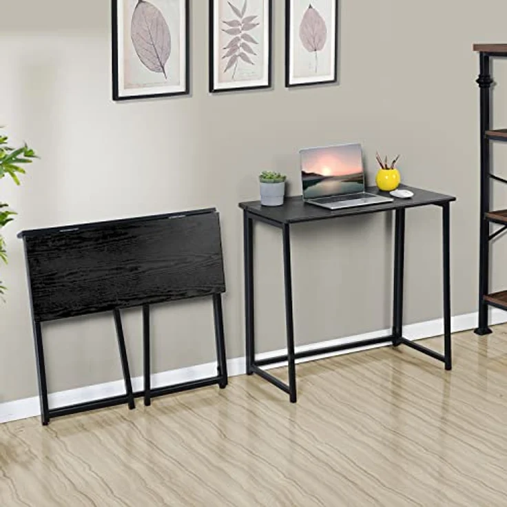 MEUBLE COSY Klapptisch Kleiner Klappbarer Schreibtisch Laptoptisch aus Holz und Metall Computertisch fürs Büro, Wohnzimmer, Home Office, Industrie-Design, Schwarz – Bild 5
