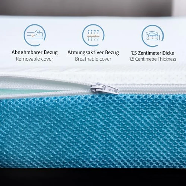 Komfortec Gel Topper 140x200 cm H3/H4, Matratzentopper für Boxspringbett, Oeko-TEX Zertifiziert, 7,5 cm Höhe, Aloe Vera Bezug – Bild 5