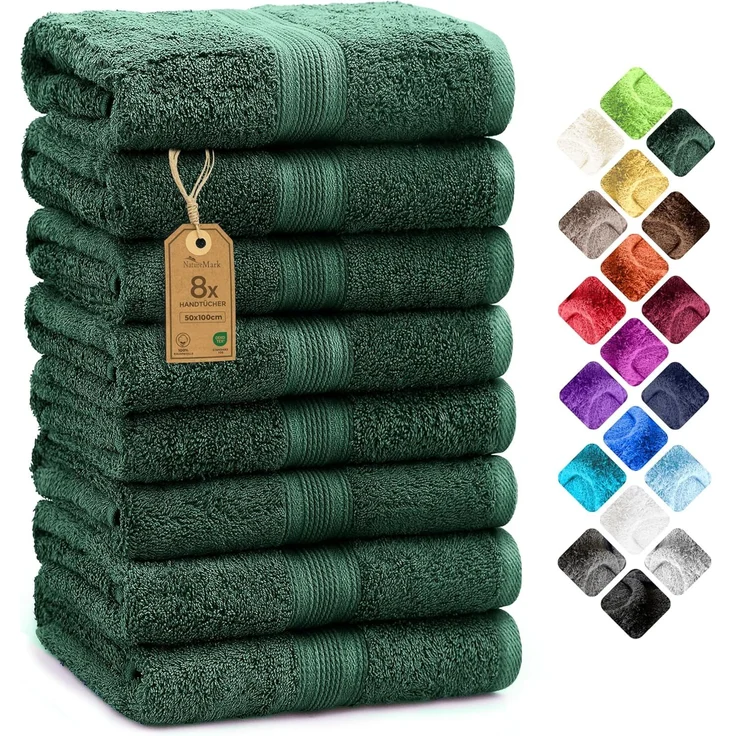 NatureMark 8er Pack Handtücher, 100% Baumwolle, 50x100 cm, Handtuch Set Dunkel Grün