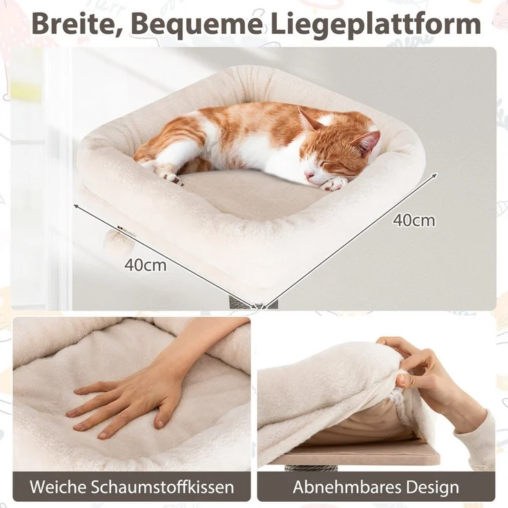 KOMFOTTEU Kratzbaum, Katzenbaum mit große Plattformen, mit Katzenhöhle – Bild 3