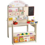 roba Kaufladen 'Minishop' mit Zubehör - Theke - Tafel - Schiebtür - Holz - Natur