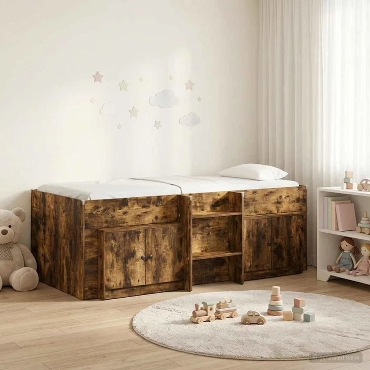 vidaXL Loft Bettgestell mit Schrank 3 stk. Räuchereiche Holzwerkstoff 3423378 – Bild 1