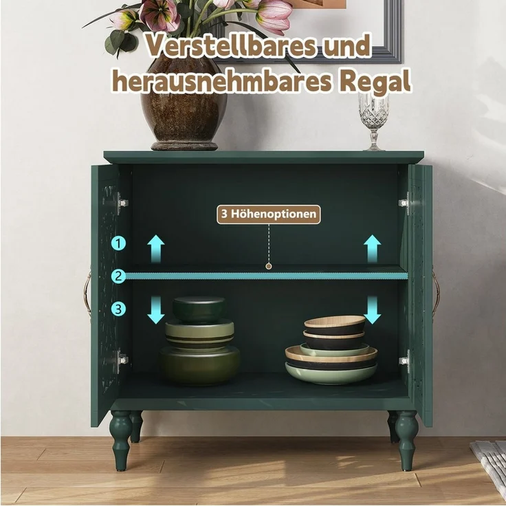 HOLTICO Kommode Vintage Sideboard Buffet Schrank mit Hohle Blumenschnitzerei (1 St), Akzent Schrank Holz Kommoden & Sideboards – Bild 4