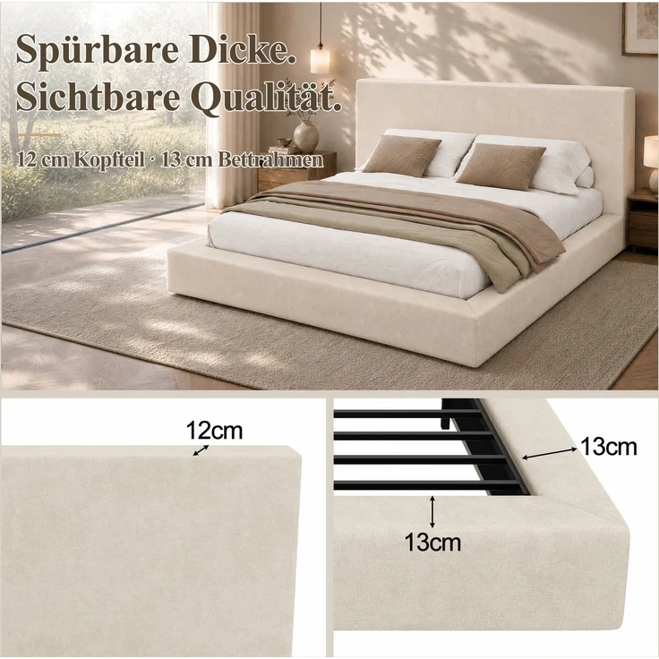 Polsterbett, Doppelbett,180 x 200cm, Bett mit Lattenrost, gepolstertes Kopfteil, Beige Chenille – Bild 6