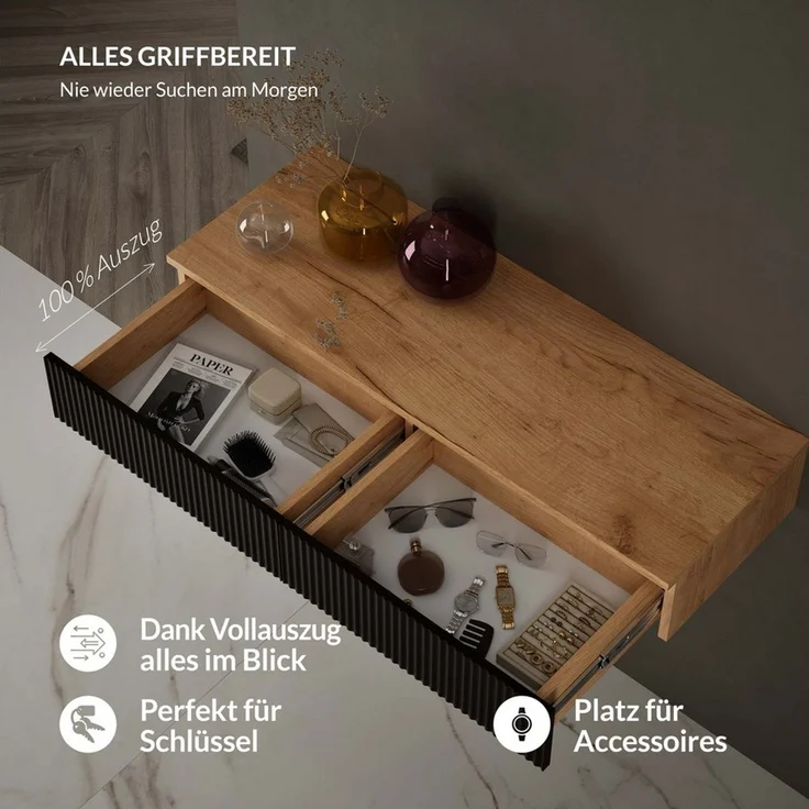Planetmöbel Garderoben-Set AMYRA, (mit Schublade), Wand-Konsole für Garderobe, Flur und Schminktisch – Bild 2