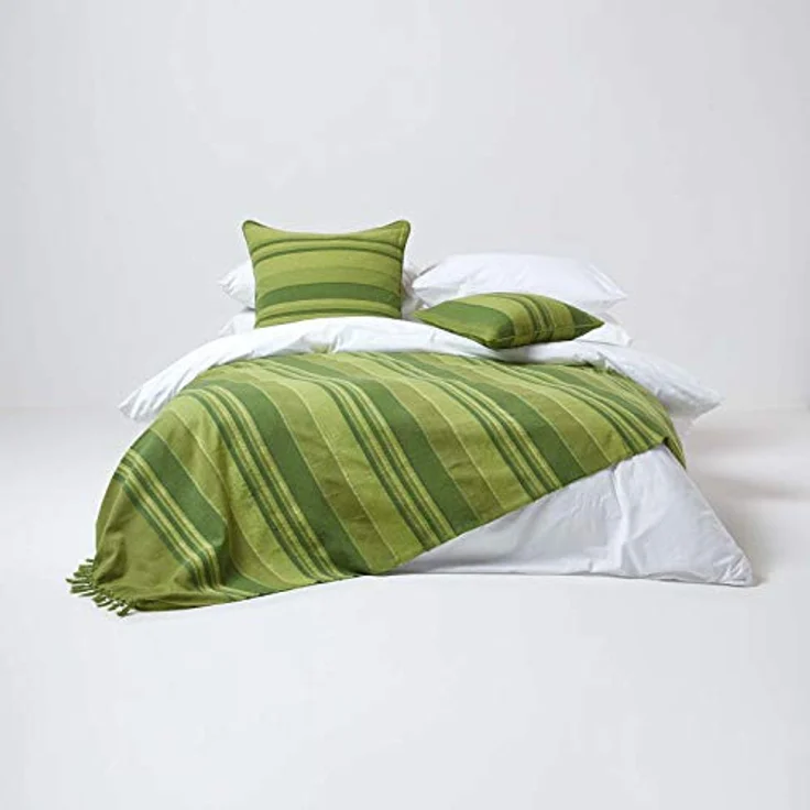 Plaid Tagesdecke Morocco grün gestreift, 150 x 200 cm, Homescapes – Bild 4