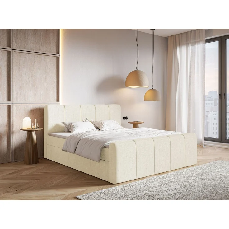 Selsey 'Cloudy II' Boxspringbett mit Bettkästen und Topper Chenille Creme, 160x200 cm – Bild 3