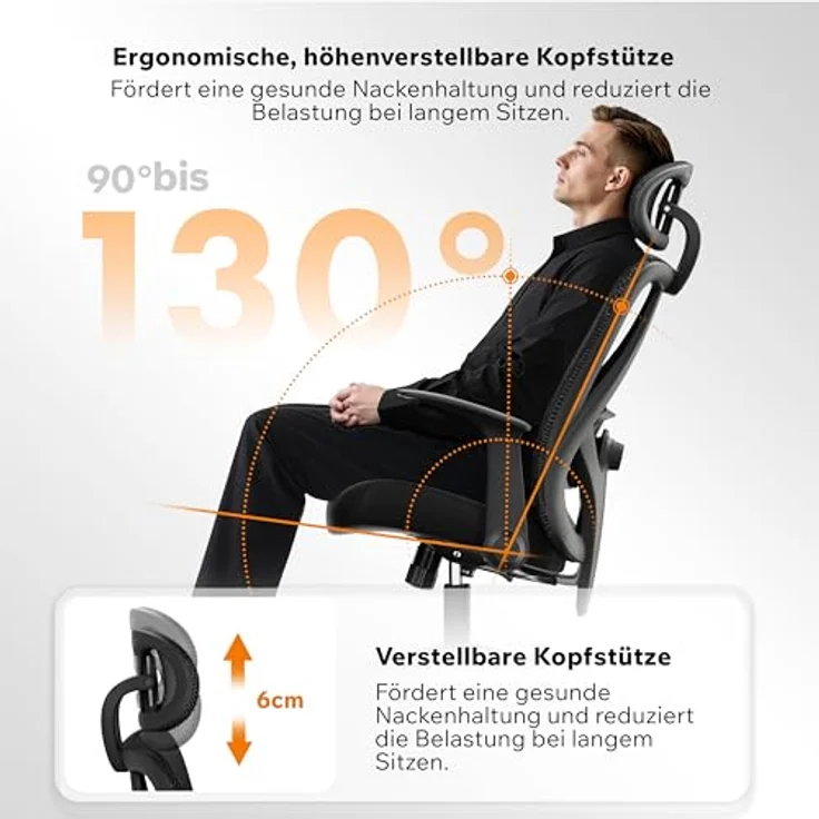 SENSE7 Gaming Stuhl Bürostuhl Ergonomisch Schreibtischstuhl Office Chair Chefsessel Drehstuhl Schreibtischsessel Verstellbar für Home Office Gamer bis 150kg Computerstuhl Bürosessel - Noxo Schwarz – Bild 4