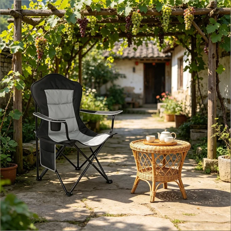 Klappstuhl im Freien mit Tassenhalter,Strandstuhl,Campingstuhl,Sonnenlieger (nur mit Strandstuhl)--Schwarz, Dunkelgrau--84x62x110cm--YOUDENOVA – Bild 7