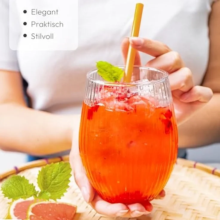 KONZEPT Gläser-Set Geriffelte Glas 500 ml, Trinkgläser, Wassergläser spülmaschinenfest, 4-tlg, Gläser mit ihrer abgerundeten Form – Bild 7