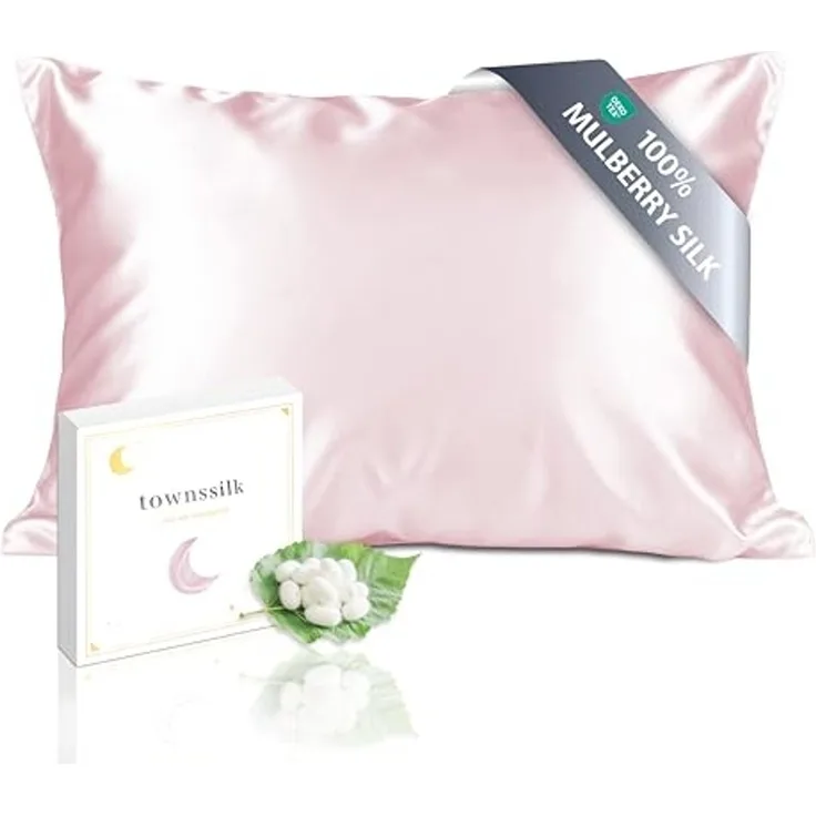 townssilk Beidseitig 100% 19mm Pure Maulbeerseide Kissenbezug für Haar und Haut Gesundheit, 1 Stück 50x80cm Größe Kissenbezug mit verstecktem Reißverschluss 600 Fadenzahl Rosepink