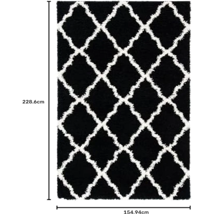 SAFAVIEH Zottelig Teppich für Wohnzimmer, Esszimmer, Schlafzimmer - Dallas Shag Collection, Hoher Flor, Schwarz und Elfenbein, 155 X 229 cm – Bild 2