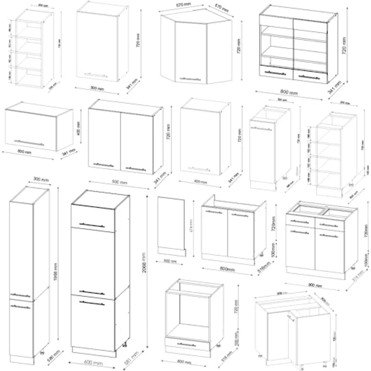 Eckküche Fame-Line Weiß Hochglanz/Anthrazit 347 x 46 cm ohne Arbeitsplatte Vicco – Bild 3