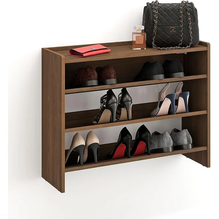 KOMTO Schuhregal Elexis 3 Schmal - Schuhablage Flur mit 3 Ebenen Offener Schuhschrank, Schuh Organizer Platzsparend 80 x 25 x 60 cm – Bild 1