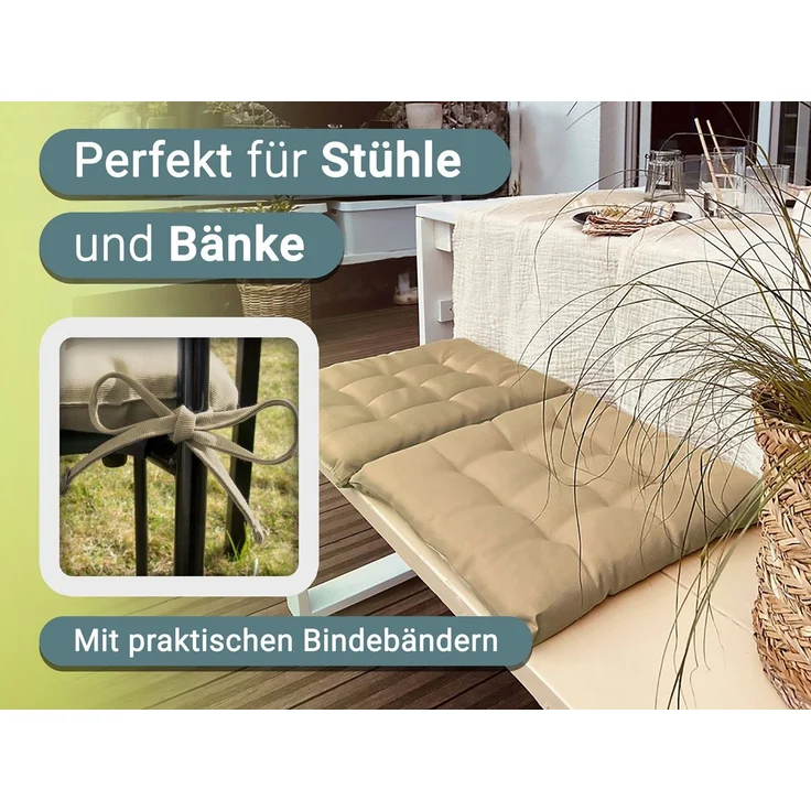 ZOLLNER Stuhlkissen, 40 x 40 x 3 cm, mit Bindebänder, für Indoor und Outdoor – Bild 2
