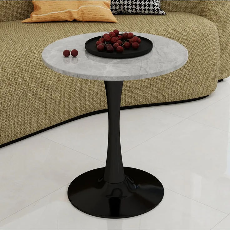 Couchtisch 70cm×70cm×72cm aus Kunstmarmor, rund, modern-minimalistisch, Schwarz/Grau