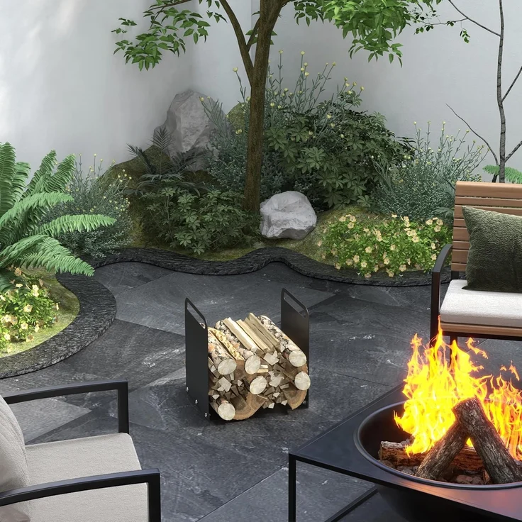 Outsunny Kaminholzregal mit Griffe, BxTxH:36.5x30x90 cm, (Feuerholzregal, 1-St, Brennholzregal), für Outdoor, Indoor, bis 30 kg, Stahl, Schwarz – Bild 2