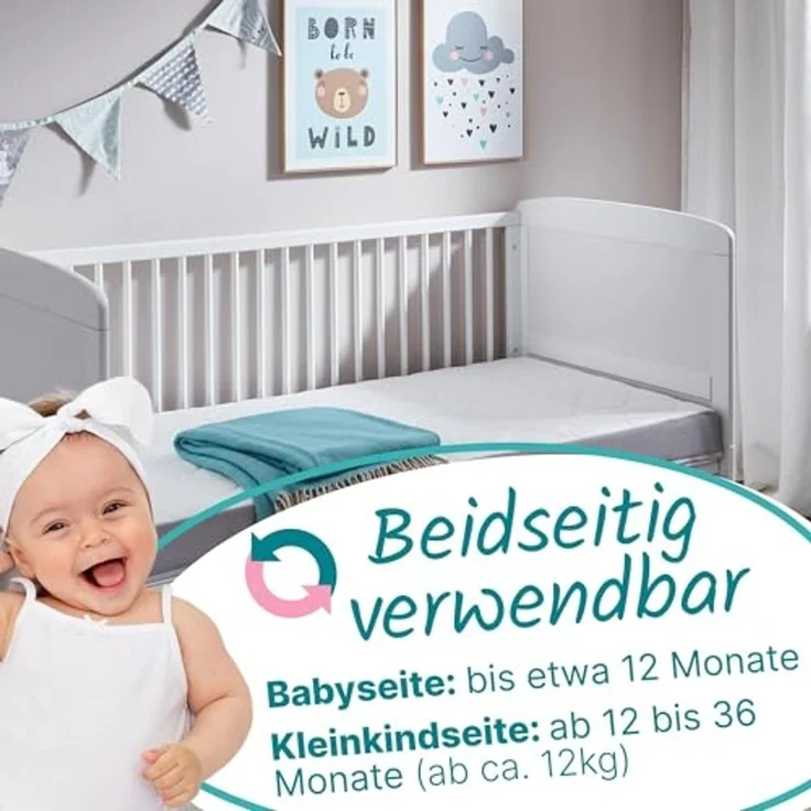Sun Garden Komfort Babymatratze, Kindermatratze 60x120 cm mit Trittkante + Schoner, Oeko-Tex 100 Zertifiziert, Komfortschaum, ergonomisch, für Babybett, Kinderbett, Reisebett, Bezug waschbar bis 60°C – Bild 3