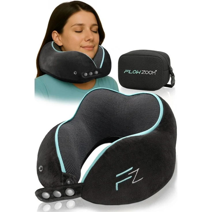 FLOWZOOM Nackenhörnchen COMFY Nackenkissen Flugzeug & Auto – Reisekissen Memory-Schaum, Nackenhörnchen für Erwachsene - Nackenkissen Reisen - verstellbar – Bild 1