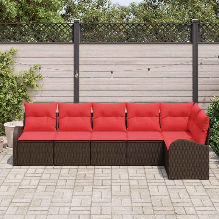 vidaXL Gartensofa-set mit Kissen 6 pcs Braun und Rot Poly-Rattan 3354733 – Bild 3