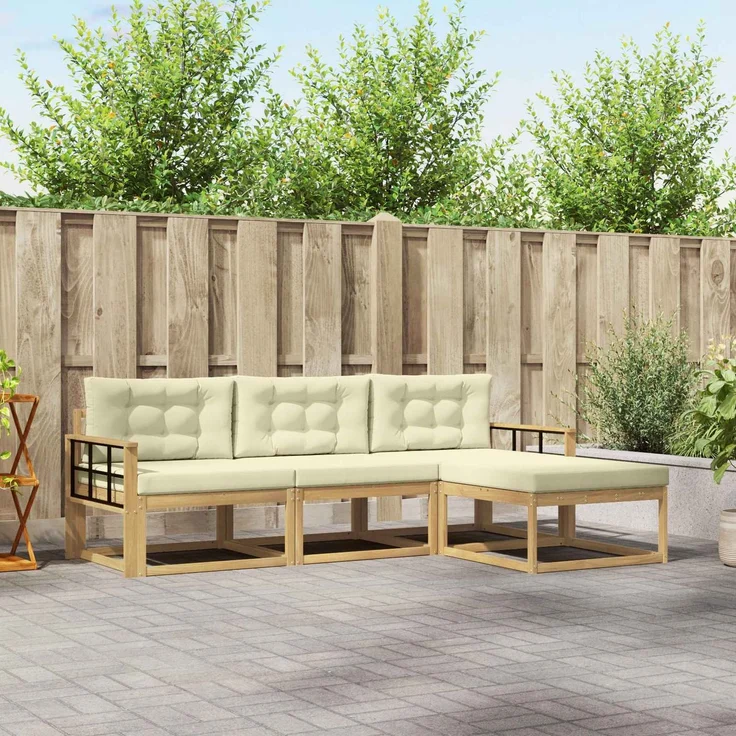 vidaXL Outdoor-Sofagarnitur 4 stk. Weiß und Creme Polyester 3386279 – Bild 1